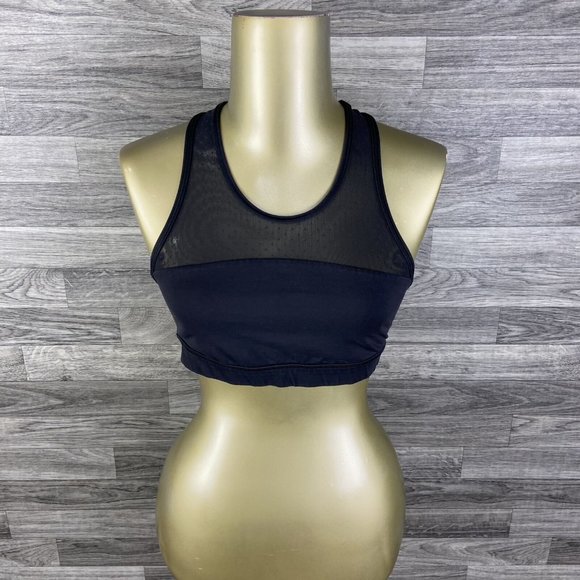 LULULEMON Scoop Neck Mesh Front Panel Black Sports Bra Women's Size 4 - Picture 1 of 10